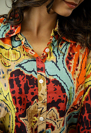 Digital Printed Cotton Co Ord Set in Multicolor