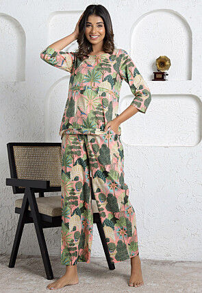 Digital Printed Cotton Co Ord Set in Pink