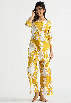 Digital Printed Cotton Co Ord Set in Yellow