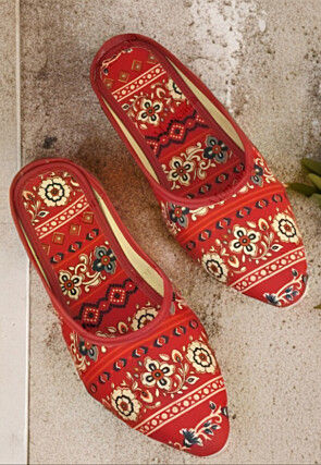 Digital Printed Cotton Women Mule in Red