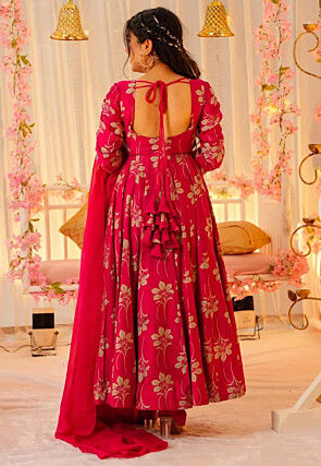 Digital Printed Crepe Abaya Style Suit in Pink