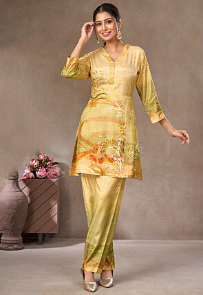 Digital Printed Crepe Co Ord Set in Beige