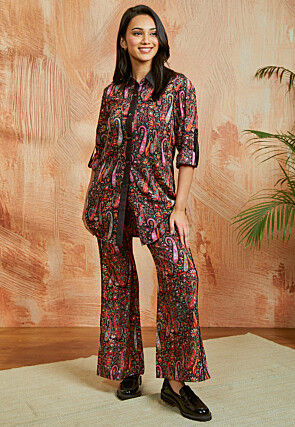 Digital Printed Crepe Co Ord Set in Black