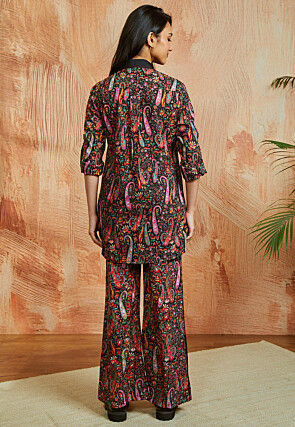 Digital Printed Crepe Co Ord Set in Black