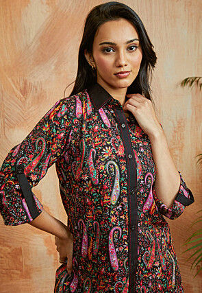 Digital Printed Crepe Co Ord Set in Black