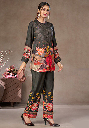 Digital Printed Crepe Co Ord Set in Black