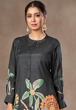 Digital Printed Crepe Co Ord Set in Dark Grey