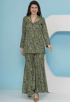 Digital Printed Crepe Co Ord Set in Green