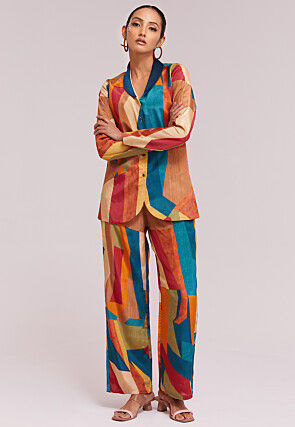 Digital Printed Crepe Co Ord Set in Multicolor