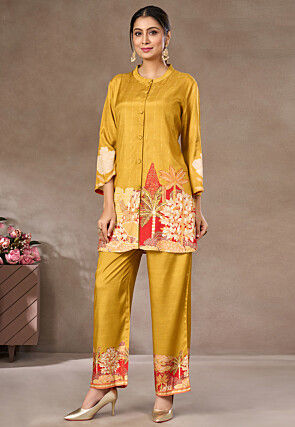 Digital Printed Crepe Co Ord Set in Mustard