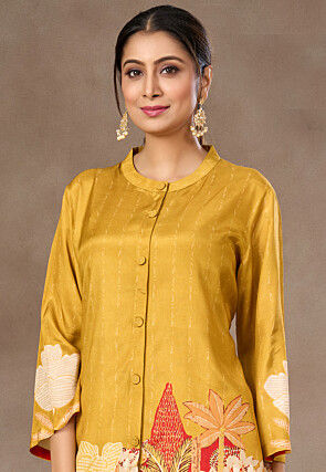 Digital Printed Crepe Co Ord Set in Mustard