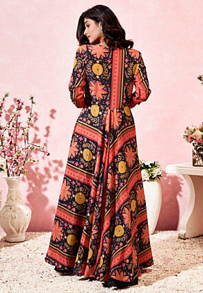 Digital Printed Crepe Crop Top Set in Black