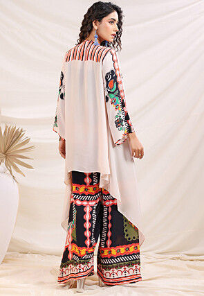 Digital Printed Crepe Crop Top Set in Black