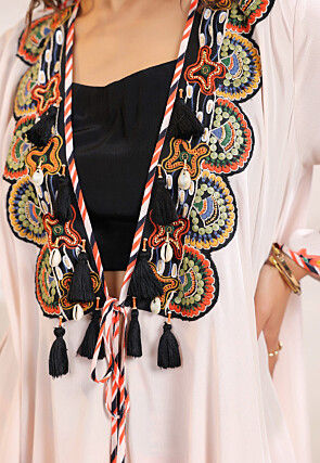 Digital Printed Crepe Crop Top Set in Black