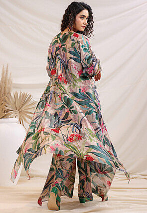 Digital Printed Crepe Crop Top Set in Multicolor