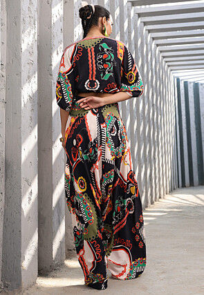 Digital Printed Crepe Crop Top Set in Multicolor