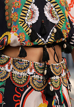 Digital Printed Crepe Crop Top Set in Multicolor