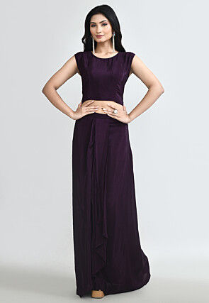 Digital Printed Crepe Crop Top Set in Wine