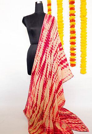 Digital Printed Crepe Dupatta in Beige and Peach