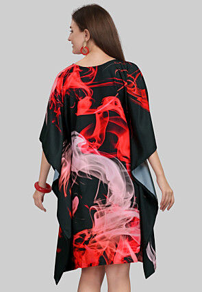 Digital Printed Crepe Kaftan Dress in Black
