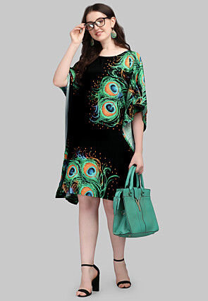 Digital Printed Crepe Kaftan Dress in Black