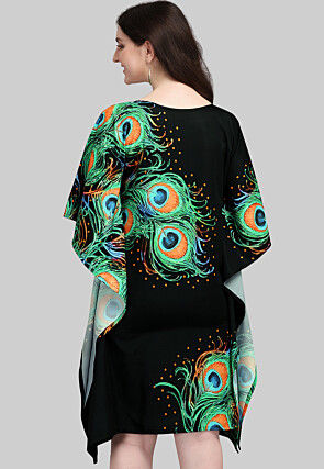 Digital Printed Crepe Kaftan Dress in Black