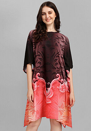 Digital Printed Crepe Kaftan Dress in Dark Brown