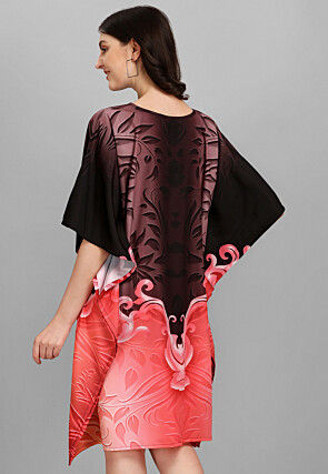 Digital Printed Crepe Kaftan Dress in Dark Brown