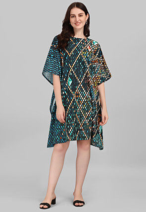 Digital Printed Crepe Kaftan Dress in Multicolor