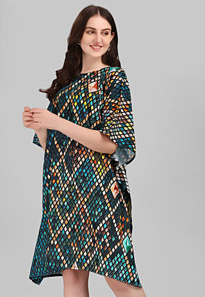 Digital Printed Crepe Kaftan Dress in Multicolor