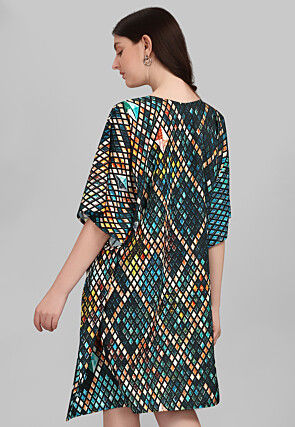 Digital Printed Crepe Kaftan Dress in Multicolor