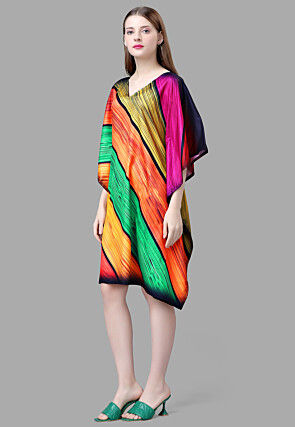 Digital Printed Crepe Kaftan Dress in Multicolor