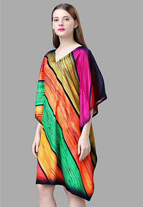 Digital Printed Crepe Kaftan Dress in Multicolor