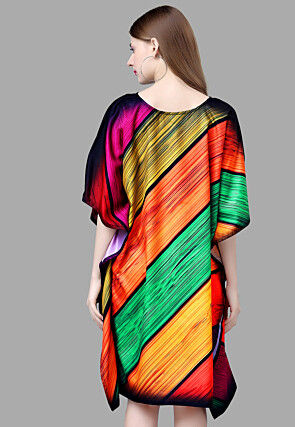 Digital Printed Crepe Kaftan Dress in Multicolor