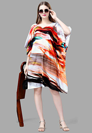 Digital Printed Crepe Kaftan Dress in Multicolor