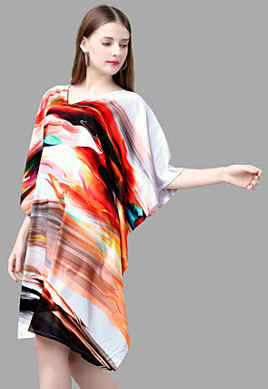 Digital Printed Crepe Kaftan Dress in Multicolor