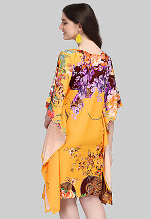 Digital Printed Crepe Kaftan Dress in Orange