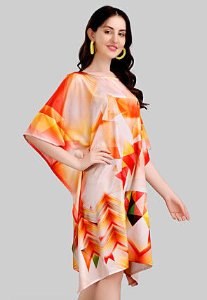 Digital Printed Crepe Kaftan Dress in Peach