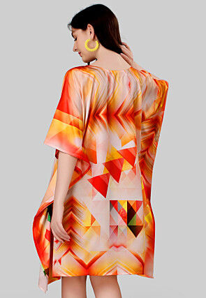 Digital Printed Crepe Kaftan Dress in Peach
