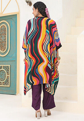 Digital Printed Crepe Kaftan Style Kurta Set in Multicolor