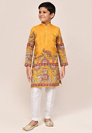 Digital Printed Crepe Kurta Set in Mustard