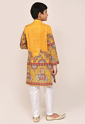 Digital Printed Crepe Kurta Set in Mustard