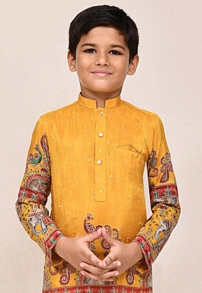 Digital Printed Crepe Kurta Set in Mustard
