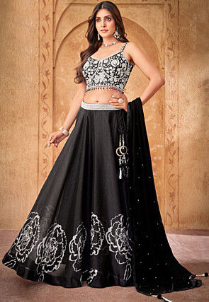 Digital Printed Crepe Lehenga in Black