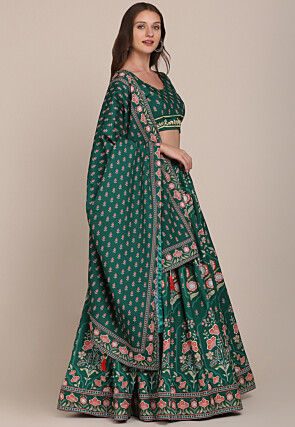 Digital Printed crepe Lehenga in Green