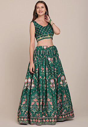 Digital Printed crepe Lehenga in Green