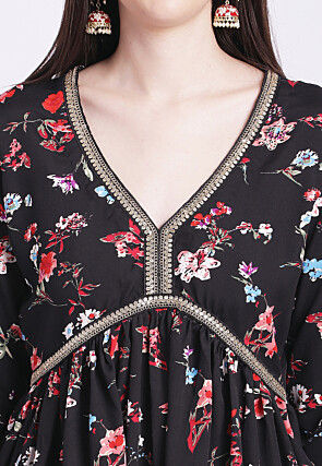 Digital Printed Crepe Pakistani Suit in Black