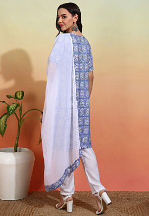 Digital Printed Crepe Pakistani Suit in Blue