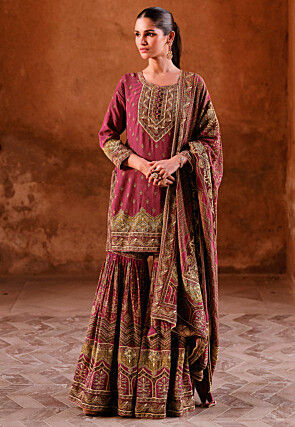 Digital Printed Crepe Pakistani Suit in Dark Pink