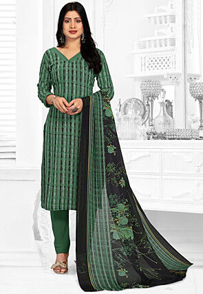Digital Printed Crepe Pakistani Suit in Green
